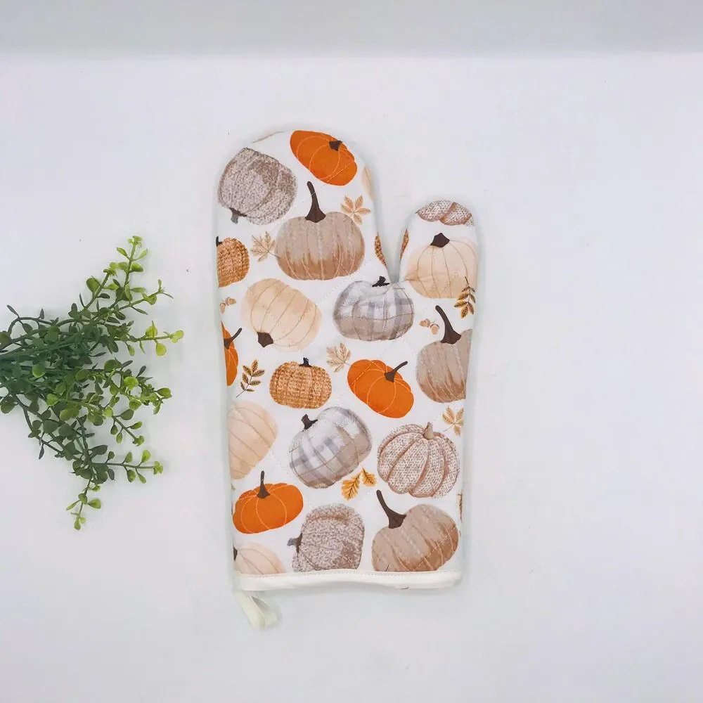 Oven Mitt, Neutrals Pumpkins and Plaid Baking Mitt